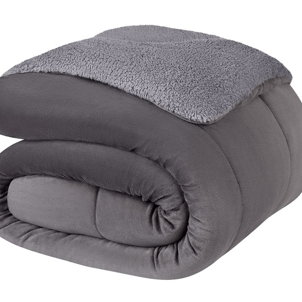 Edredom Coberdrom Queen Sherpa Lepper Gris Cinza