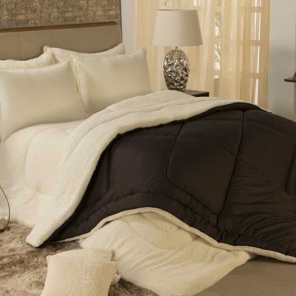Edredom Coberdrom Queen Size Aspen Dupla Face Sherpa Que Imit