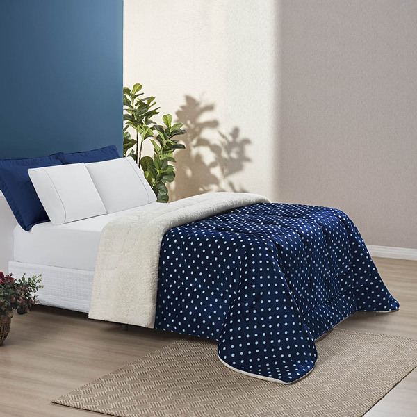 Edredom Coberdrom Romantico Poá Padrão Sherpa E Manta Flannel