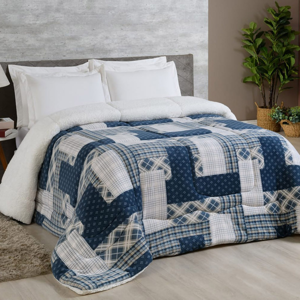 Edredom Coberdrom Sonobom King Sherpa E Manta - Patchwork Azu