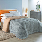 Edredom Coberdrom Sonobom Queen Sherpa E Manta - Rosê Cinza -