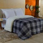 Edredom Coberdrom Sonobom Queen Sherpa E Manta - Xadrez Azul