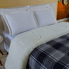 Edredom Coberdrom Sonobom Queen Sherpa E Manta - Xadrez Azul