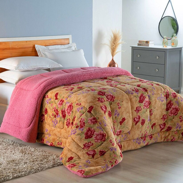 Edredom Coberdrom Sonobom Solteiro Sherpa - Floral Rosê - 100