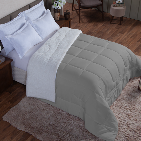 Edredom Cobertor Coberdrom Sherpa Pele Carneiro Casal Queen G