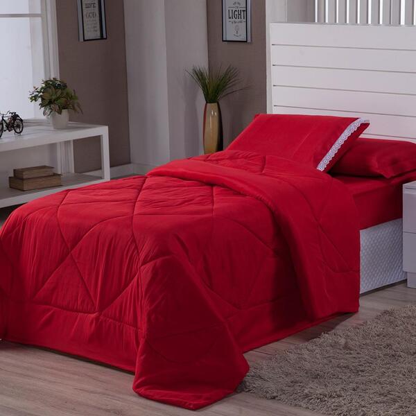 Edredom Cobertor Solteiro Avulso Dupla Face Aconchego Vermelho