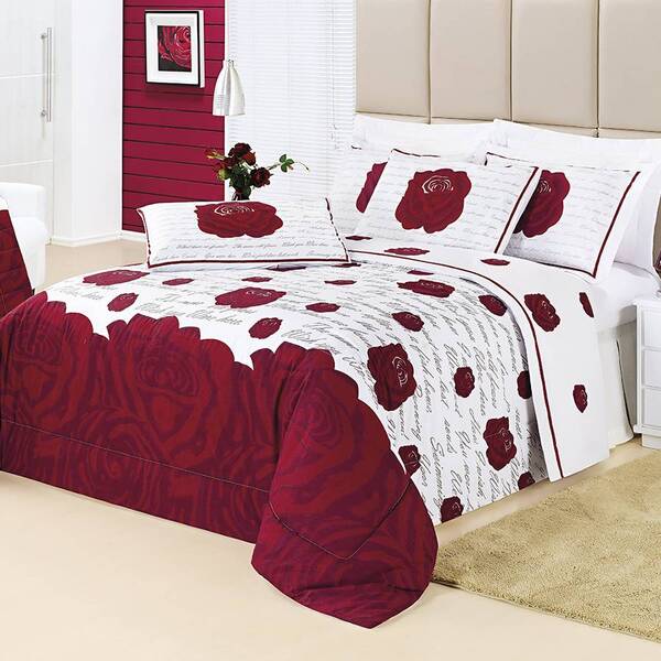 Edredom Craft Casal Padrão 5 Peças Estampa Roses