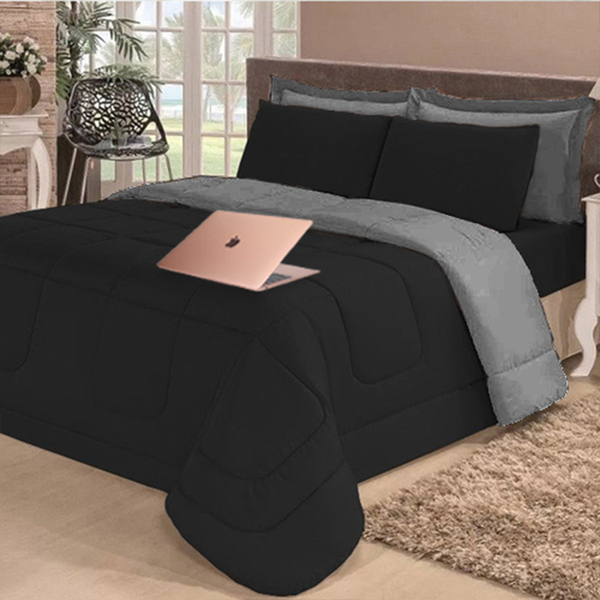 Edredom Dupla Face Para Cama Casal Queen Com Lençol 5 Pçs Cot