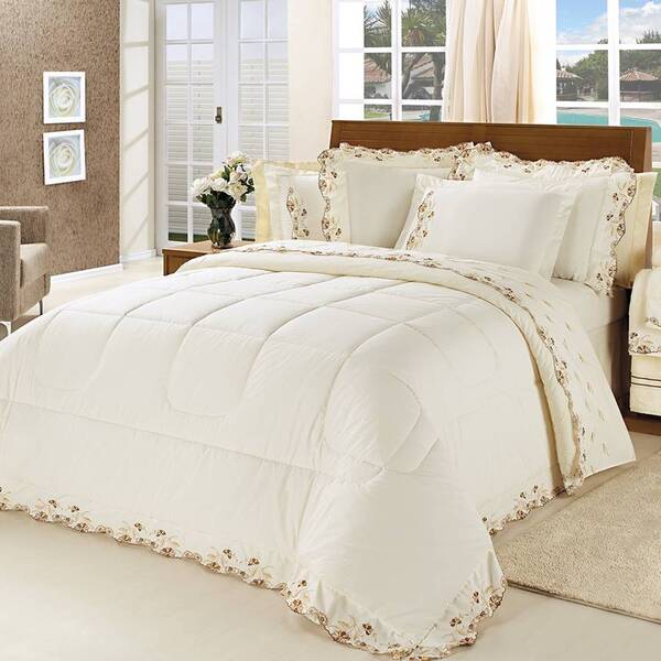 Edredom Emozione Casal King 5 Peças (bordado) Marfim