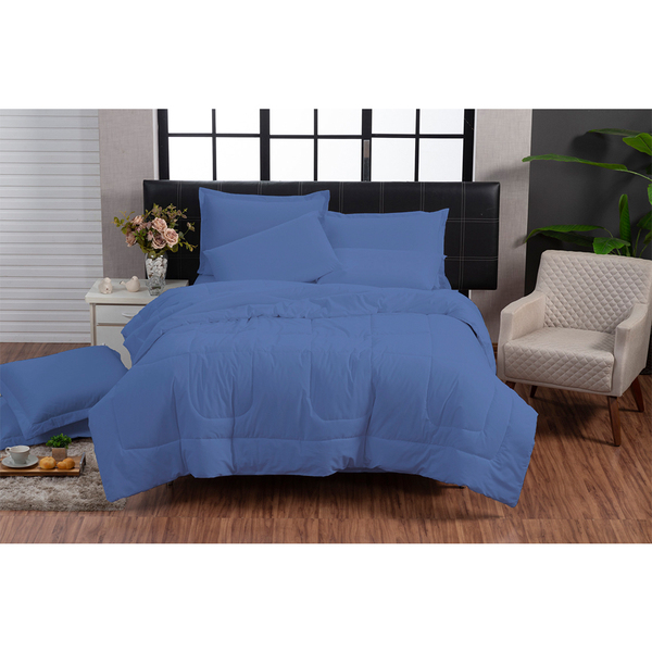 Edredom Eros 200 Fios Queen Kit 6 Peças Azul Casa Dona