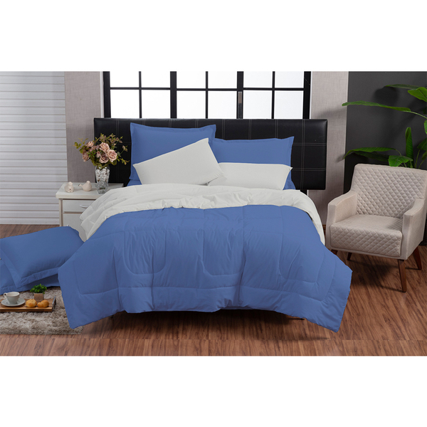 Edredom Eros 200 Fios Queen Kit 6 Peças Azul E Off White Casa