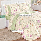 Edredom Estampado Verde Floral Dupla Face 200 Fios + Jogo De