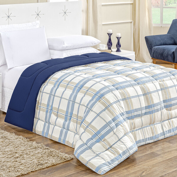 Edredom Grande Super King Azul Marinho Geométrico De Malha Du