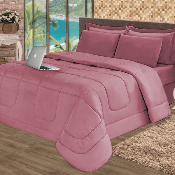 Edredom Leve Para Verão Casal 5 Pçs Queen Rosê Cotex