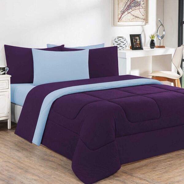 Edredom Malha 100% Algodão 1 Peça Casal - Roxo /azul Bebê