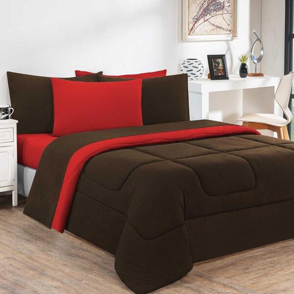 Edredom Malha 100% Algodão 1 Peça Casal - Tabaco/vermelho