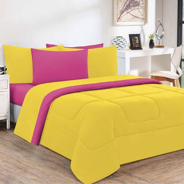 Edredom Malha 100% Algodão 1 Peça Solteiro - Amarelo/pink