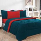 Edredom Malha 1 Peça King - Azul Petróleo/vermelho