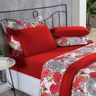 Edredom Malha Primavera 1 Peça King Floral Vermelho