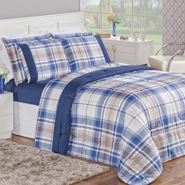 Edredom Naturale Casal Dupla Face Micropercal 200 Fios Xadrez