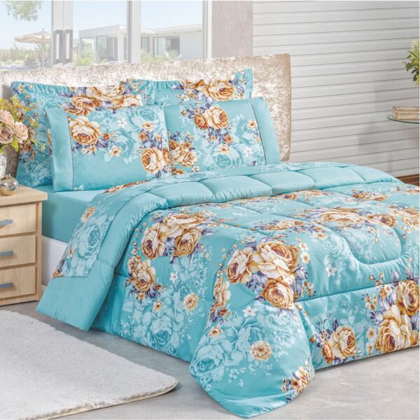 Edredom Naturallys Super King Dupla Face - Jasmine Azul - 100