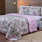 Edredom Percal Queen 3 Peças 180 Fios Algodão Flores Rosas