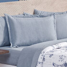 Edredom Queen Azul 3 Peças Floral Azul Percal 180 Fios 2,60m