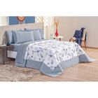 Edredom Queen Azul 3 Peças Floral Azul Percal 180 Fios 2,60m