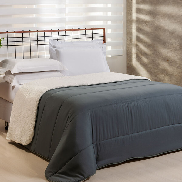 Edredom Queen Coberdrom Flupy Percal/sherpa 1 Peça - Chumbo