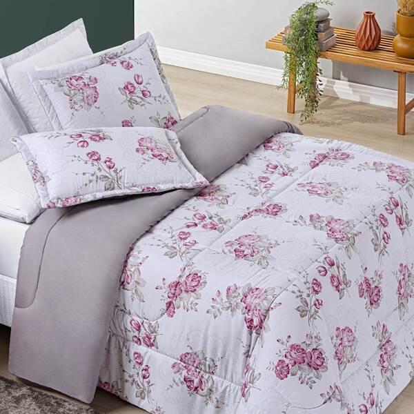 Edredom Queen Dupla Face Avere Micropercal 200 Fios 3 Peças -