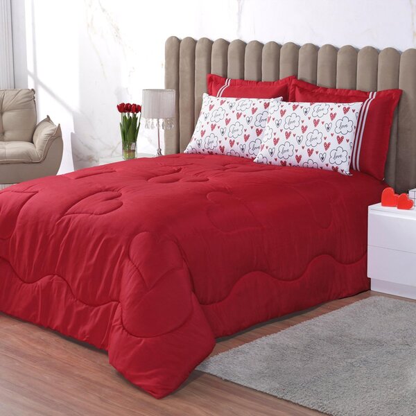 Edredom Queen Paixão Bordado 5 Peças - Love Poa