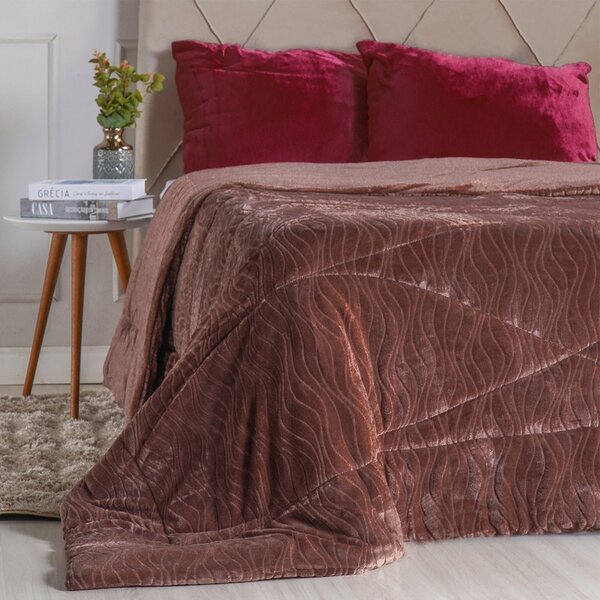 Edredom Queen Plush Sense New Dupla Face Toque Flannel Cognac