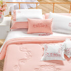 Edredom Queen Rosê Bordado + Jogo De Cama - 13 Peças Completo