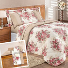 Edredom Queen Rosê Estampado Floral Dupla Face + Jogo De Cama