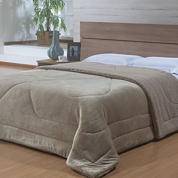 Edredom - Queen Size - Dupla Face - Capetown - Sherpa - Caqui