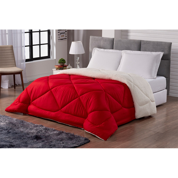 Edredom Sherpa Casa Dona Vermelho E Palha