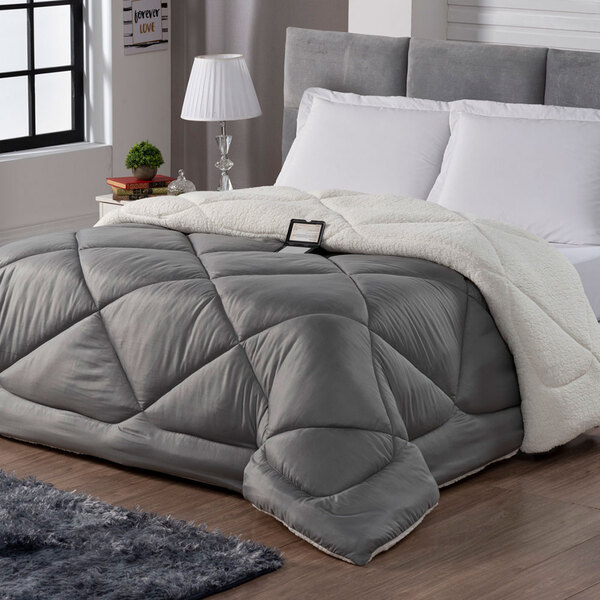 Edredom Sherpa Casal Queen Cinza Casa Dona