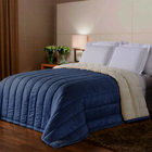 Edredom Sherpa Casal Queen Dupla Face 2 Em 1 Na Cor Azul Casen