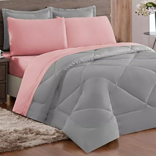 Edredom Soft Casal Queen Dupla Face 240x210cm Casen Cinzaerosa