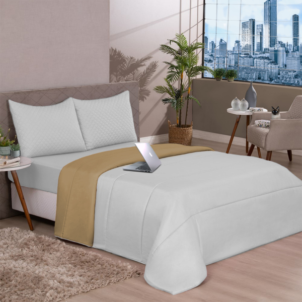 Edredom Solteiro Aconchego Soft 2,20x1,60 Branco E Bege Casen