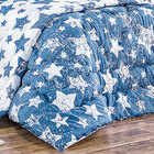 Edredom Solteiro Dupla Face Azul Estampado Estrela Matelado