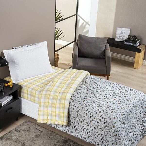 Edredom Solteiro Dupla Face Joy Malha 100% Algodão Estampado
