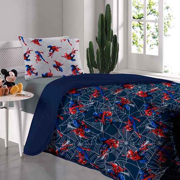 Edredom Solteiro Portallar Marvel Homem Aranha Teia Azul Mari