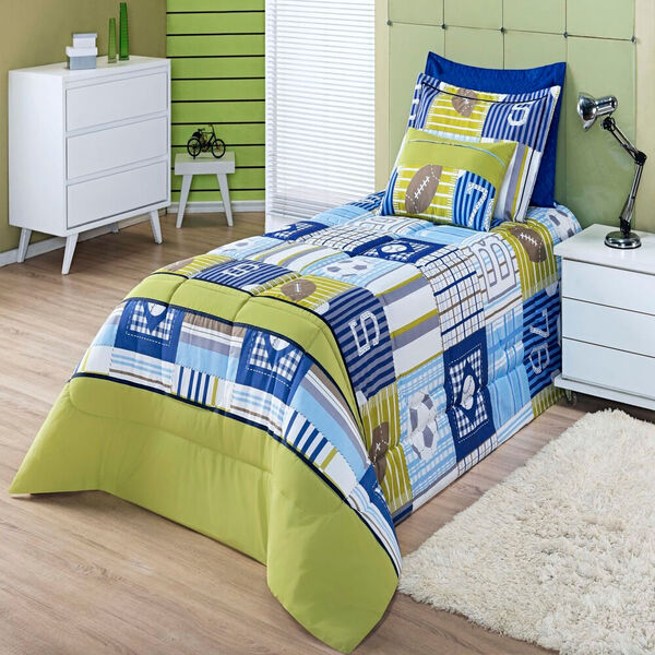 Edredom Solteiro Sport Verde Enxovais Aquarela 4 Peças