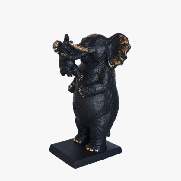 Elefante Mãe E Filhote Preto/dourado R105a