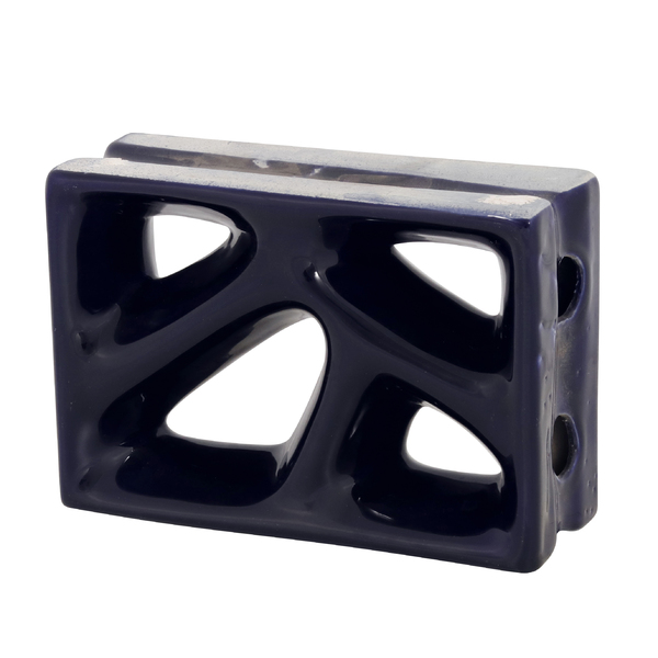 Elemento Vazado Cobogó Rama Esmaltado 4 furos Azul Cobalto 16x7,5x23cm Cerâmica Martins