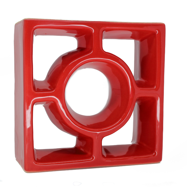 Elemento Vazado Reto Redondo Esmaltado Vermelho 19x19x7cm Cerâmica Martins