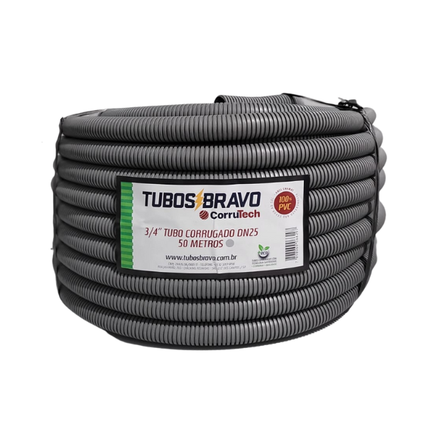 Eletroduto Corrugado Cinza 3/4" X 50m PVC Antichamas Tubos Br