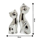 Enfeite Casal Gato Decorativo Porcelana Prata Cromado 14cm -