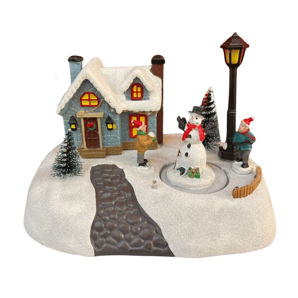 Enfeite Casinha Boneco De Neve Giratório Com Som